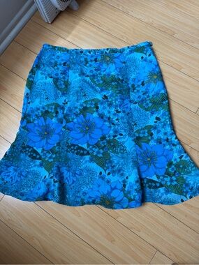Norton McNaughton Turquoise and Blue Floral Midi Skirt
